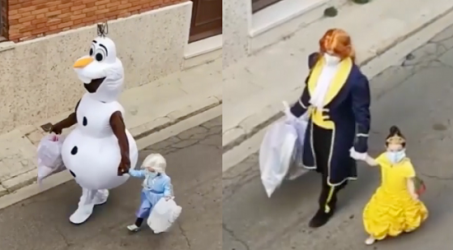 Berkostum Tokoh Animasi Saat Buang Sampah, Ayah dan Putrinya Hibur Tetangga di Masa Corona