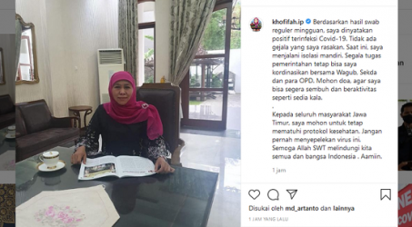 Gubernur Khofifah Kabarkan Dirinya Positif Terinfeksi COVID-19