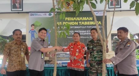 Pertamina Juanda Tanam Pohon Tabebuya di Sepanjang Jalan Protokol Kecamatan Sedati